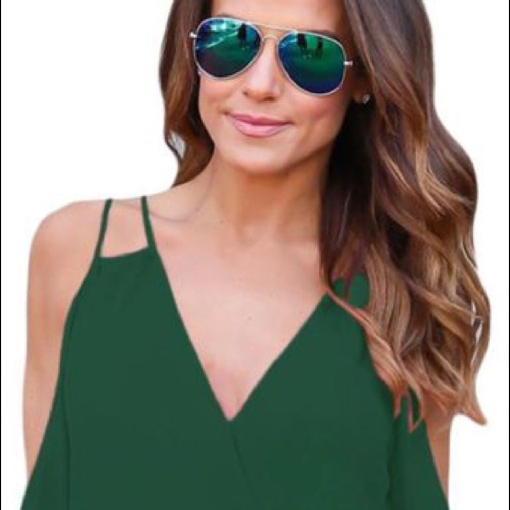 Je’Monet Green chiffon blouse cut out sleeves